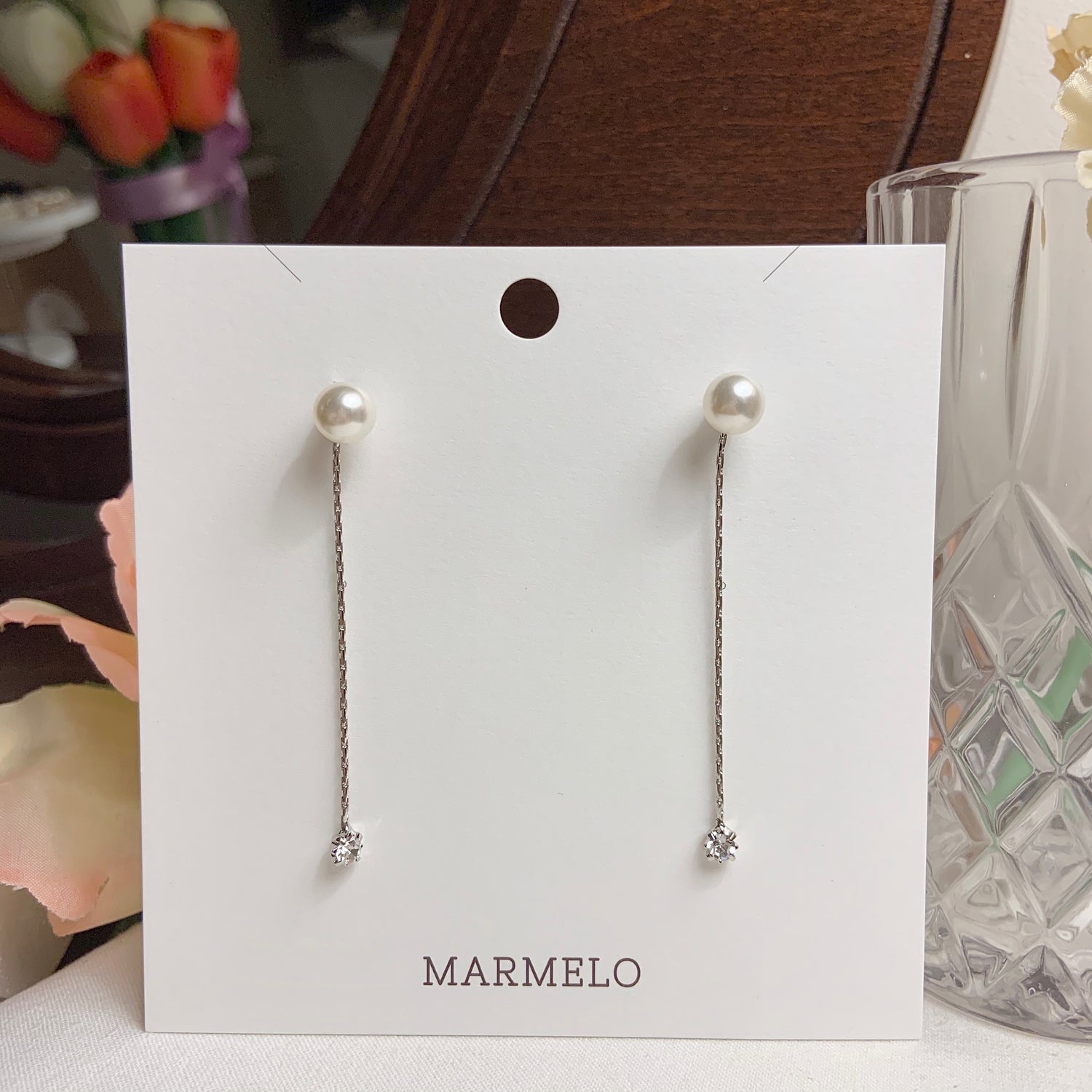 Two In One Pearl Stud and Cubic Zirconia Drop Earrings - MARMELO USA
