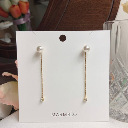 Two In One Pearl Stud and Cubic Zirconia Drop Earrings - MARMELO USA