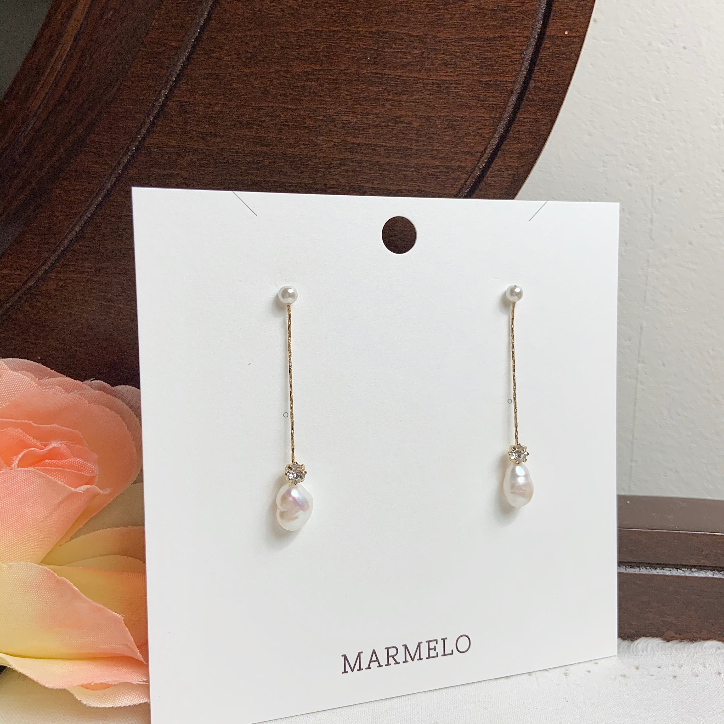 Baroque Pearl and Cubic Zirconia Long Drop Earrings - MARMELO USA