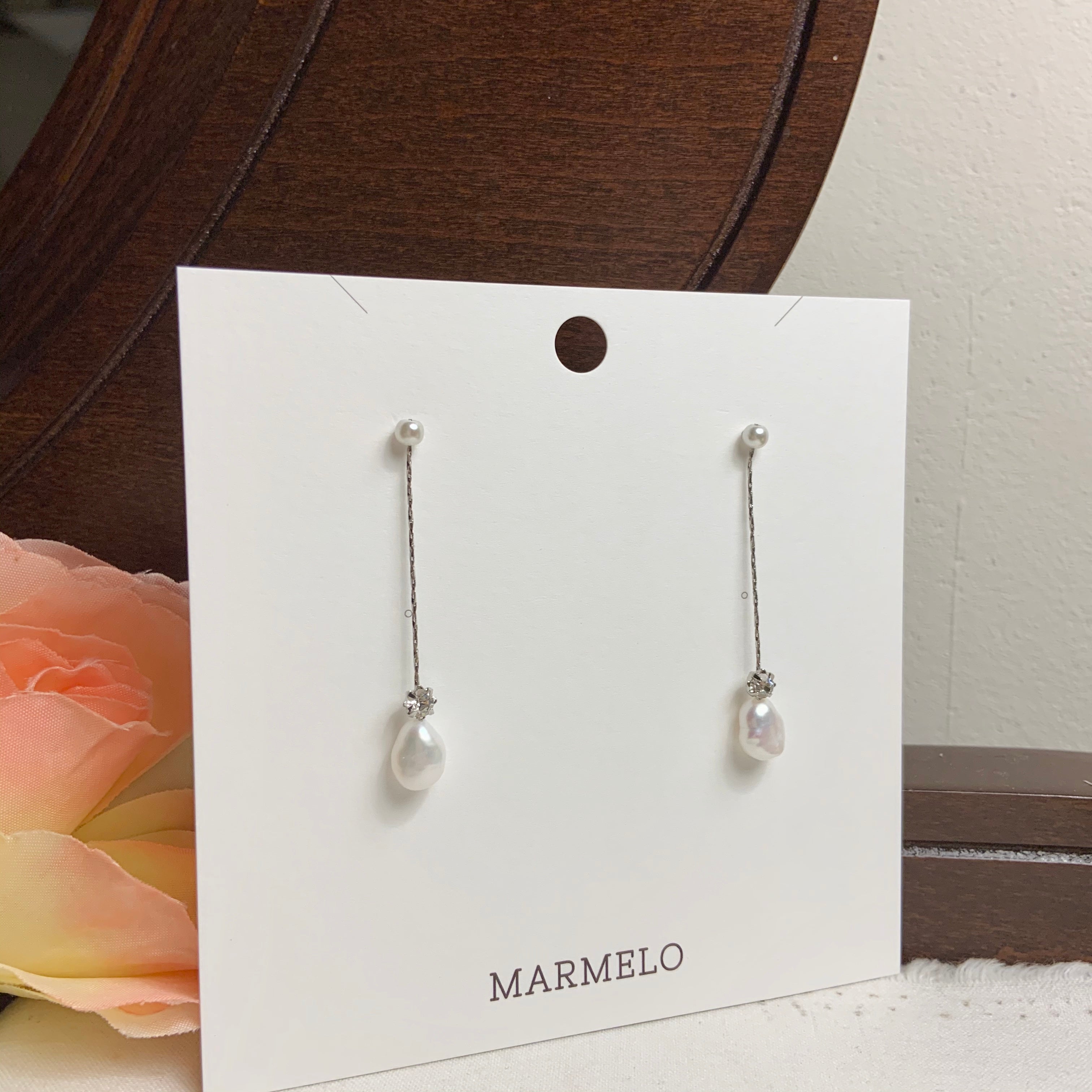Baroque Pearl and Cubic Zirconia Long Drop Earrings - MARMELO USA