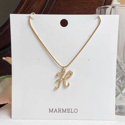 Calligraphy Alphabet Initial Letters Pearl Necklace - MARMELO USA