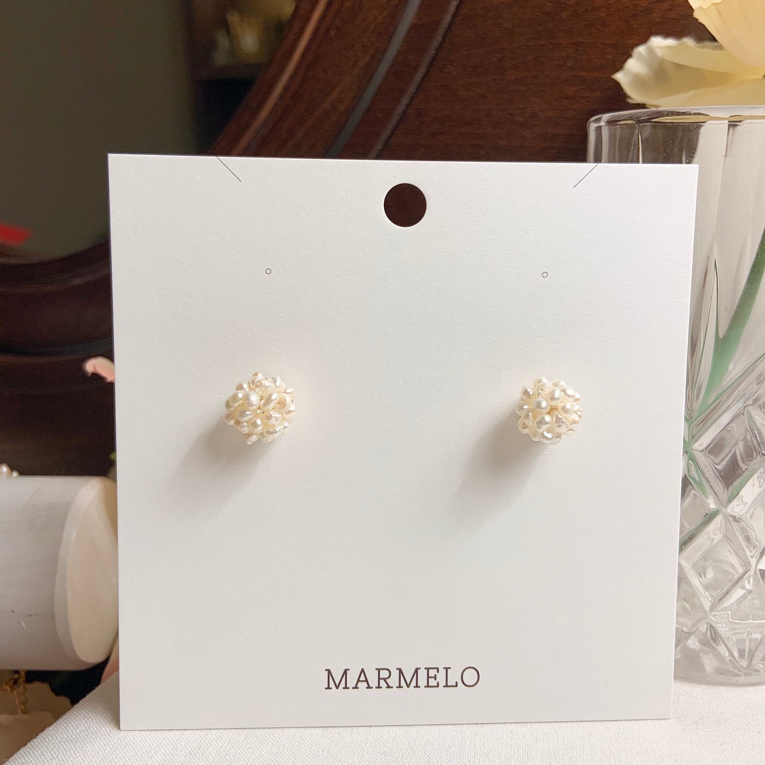 Small Freshwater Cultured Pearl Cluster Stud Earrings - MARMELO USA