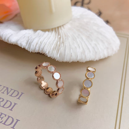 Rose Gold &amp; Gold Rim Tiered Mother Of Pearls Ring Band - MARMELO USA