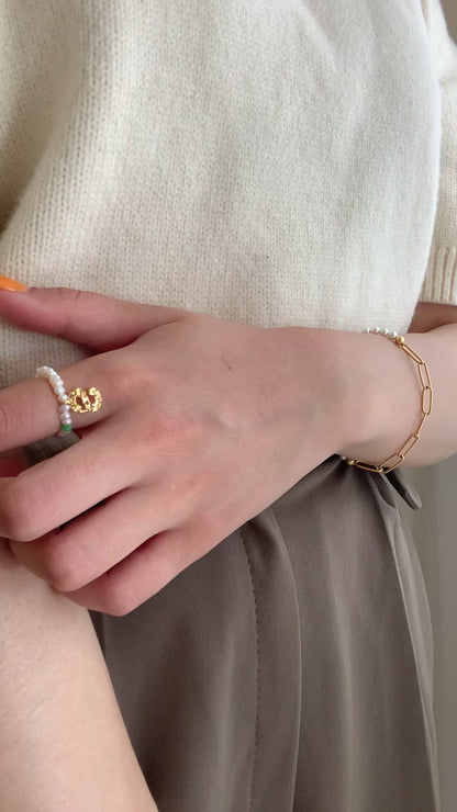 Gold Initial with Freshwater Cultured Pearls Ring (Free size)