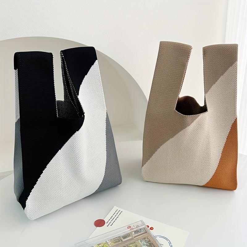 Diagonal Color block Knitted Casual Handbag